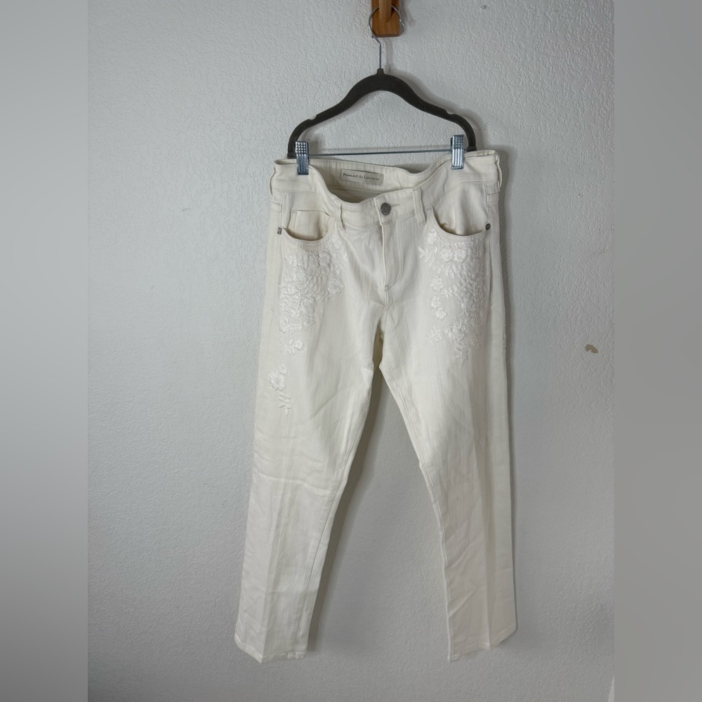 Pilcro and the Letterpress Cream Jeans with Embroidery